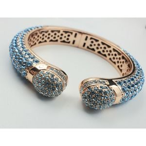 Joan Boyce “Kissable” Hinged Cuff Bracelet – Aqua Pave’ Crystals – Rose Gold